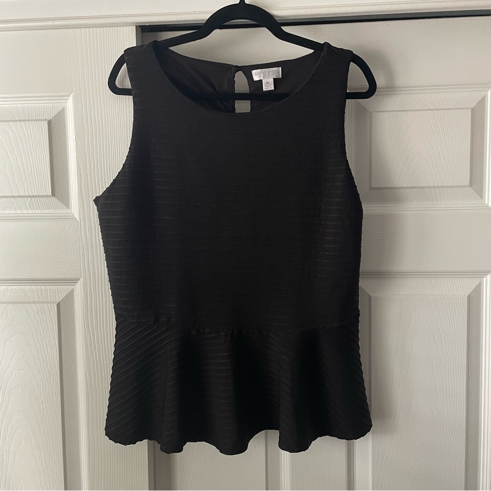 Black Peplum Sleeveless Ribbed Top XL